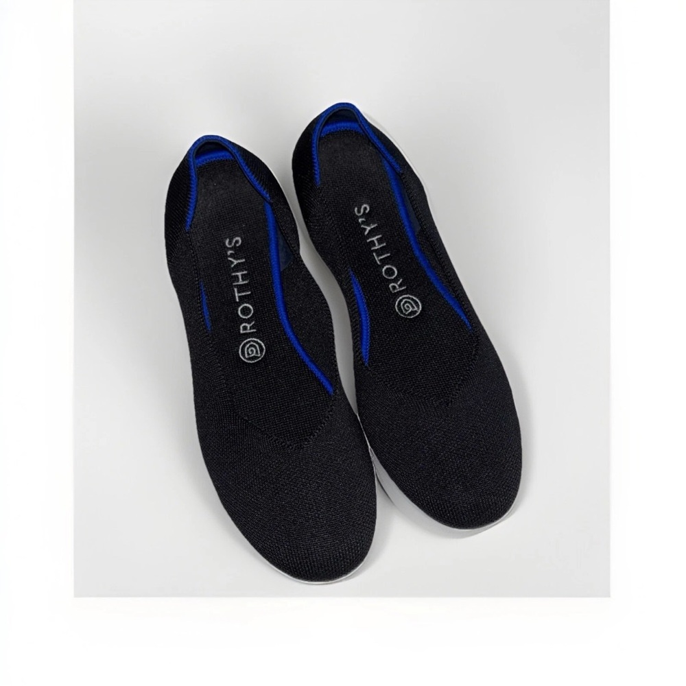 Rothy's Black Flats with Blue Trim